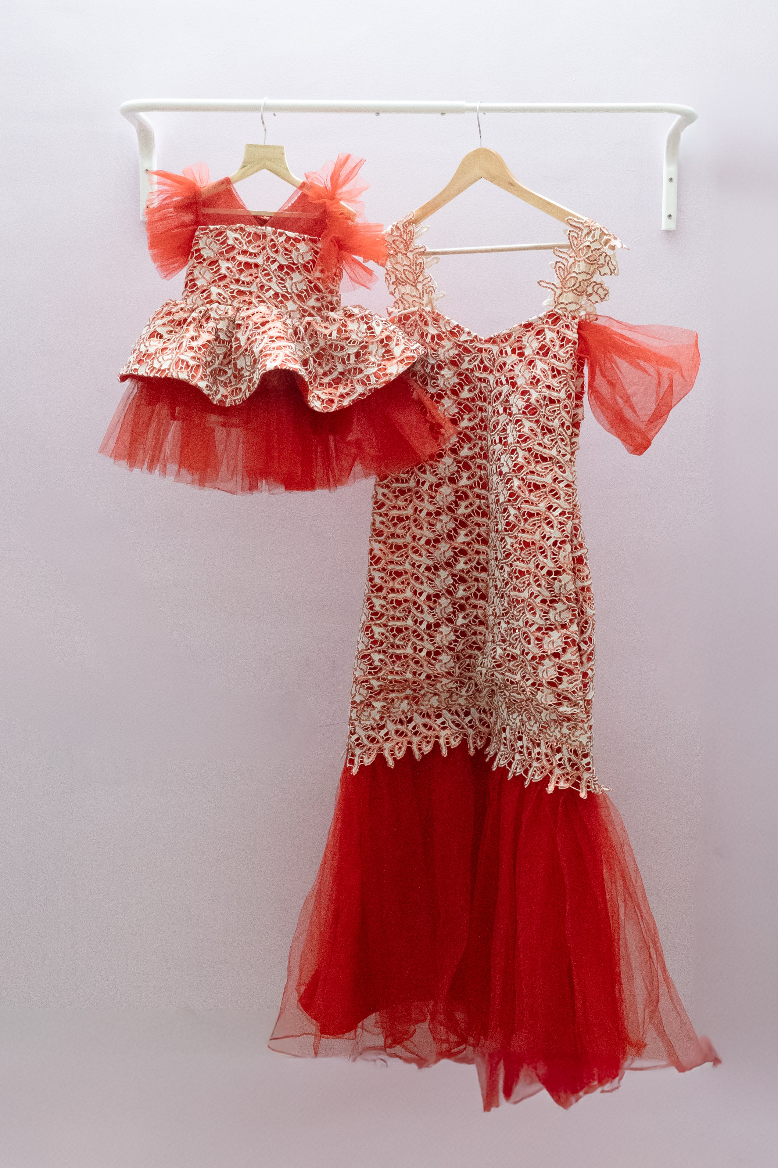 Royal Elegance Mother-Daughter Dress Set with Lace