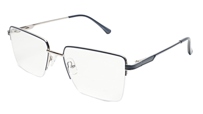 Soigné Unisex Half Rim Rectangular Spectacle Frame.Blue&Silver-Medium