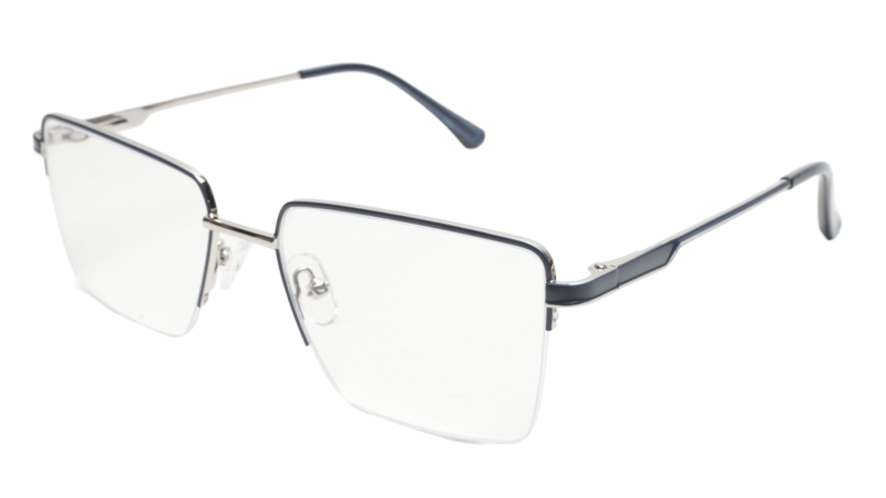 Soigné Unisex Half Rim Rectangular Spectacle Frame.Blue&Silver-Medium