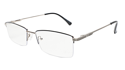 Soigné Unisex Half Rim Rectangular Spectacle Frame.Silver&Black-Large