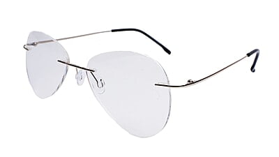 Soigné Unisex Rimless Aviator Spectacle Frame.Silver-Large