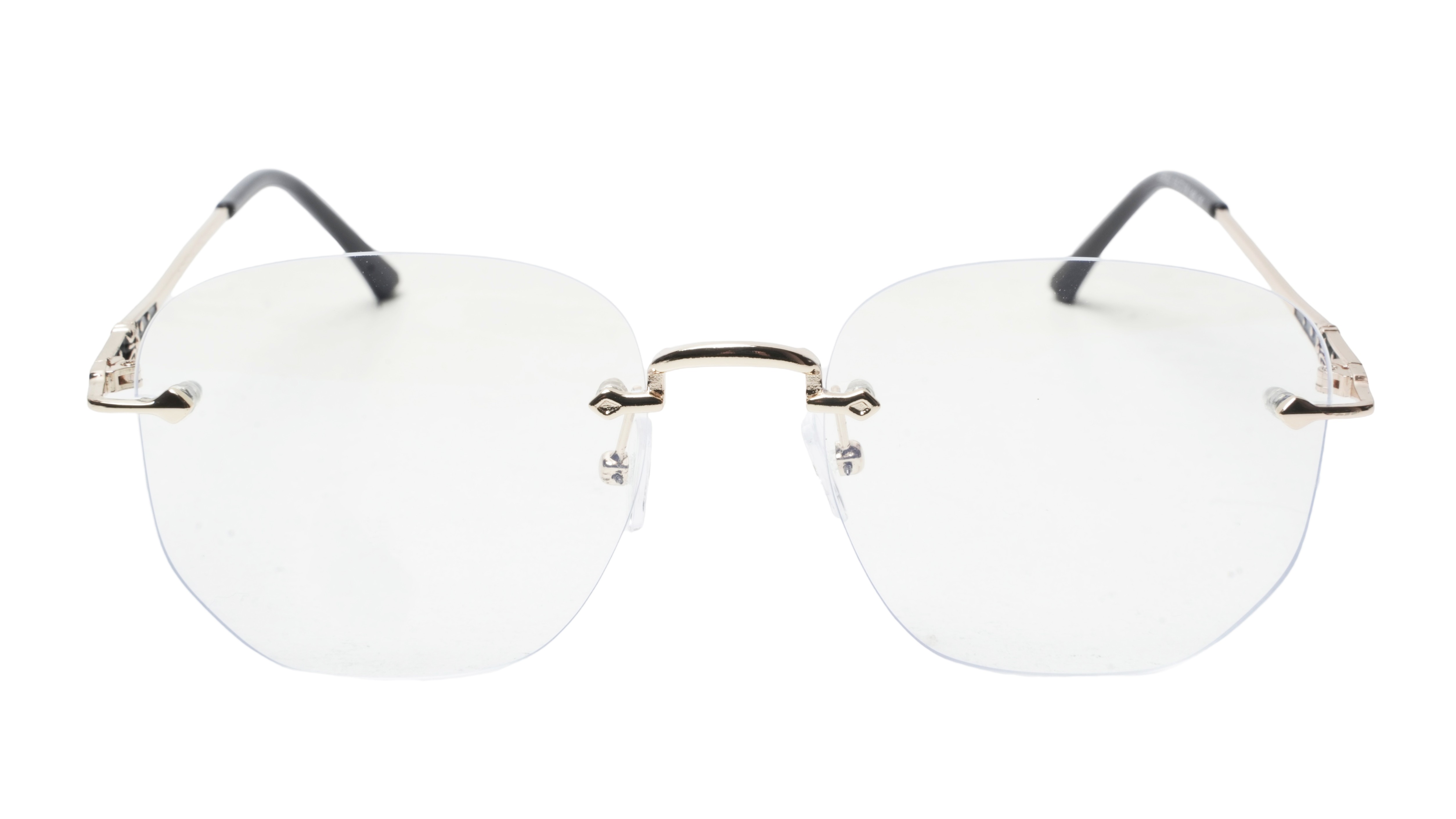 Soigné Unisex Square Rimless Spectacle Frame.Gold&Black-Medium