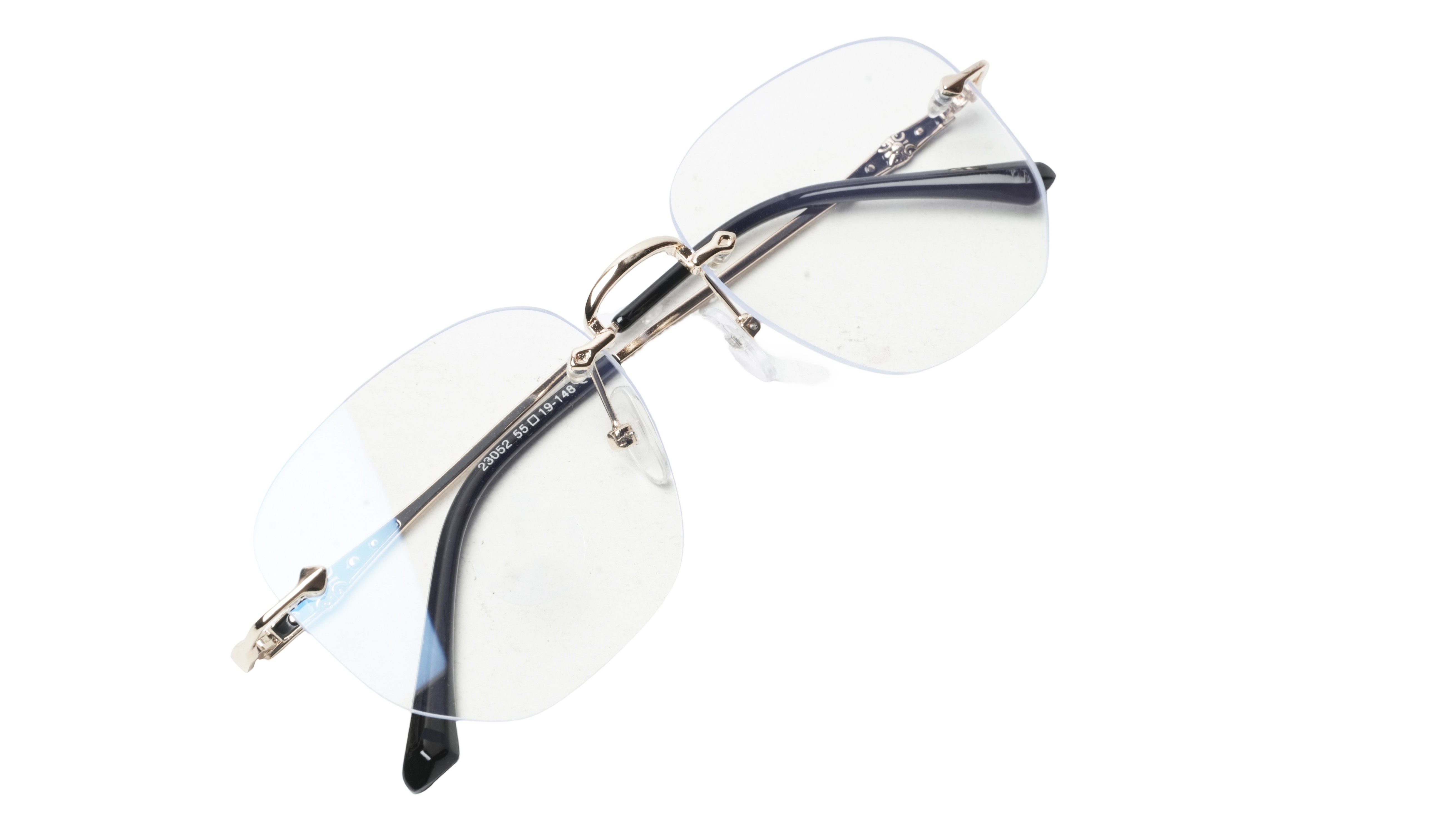 Soigné Unisex Square Rimless Spectacle Frame.Gold&Black-Medium