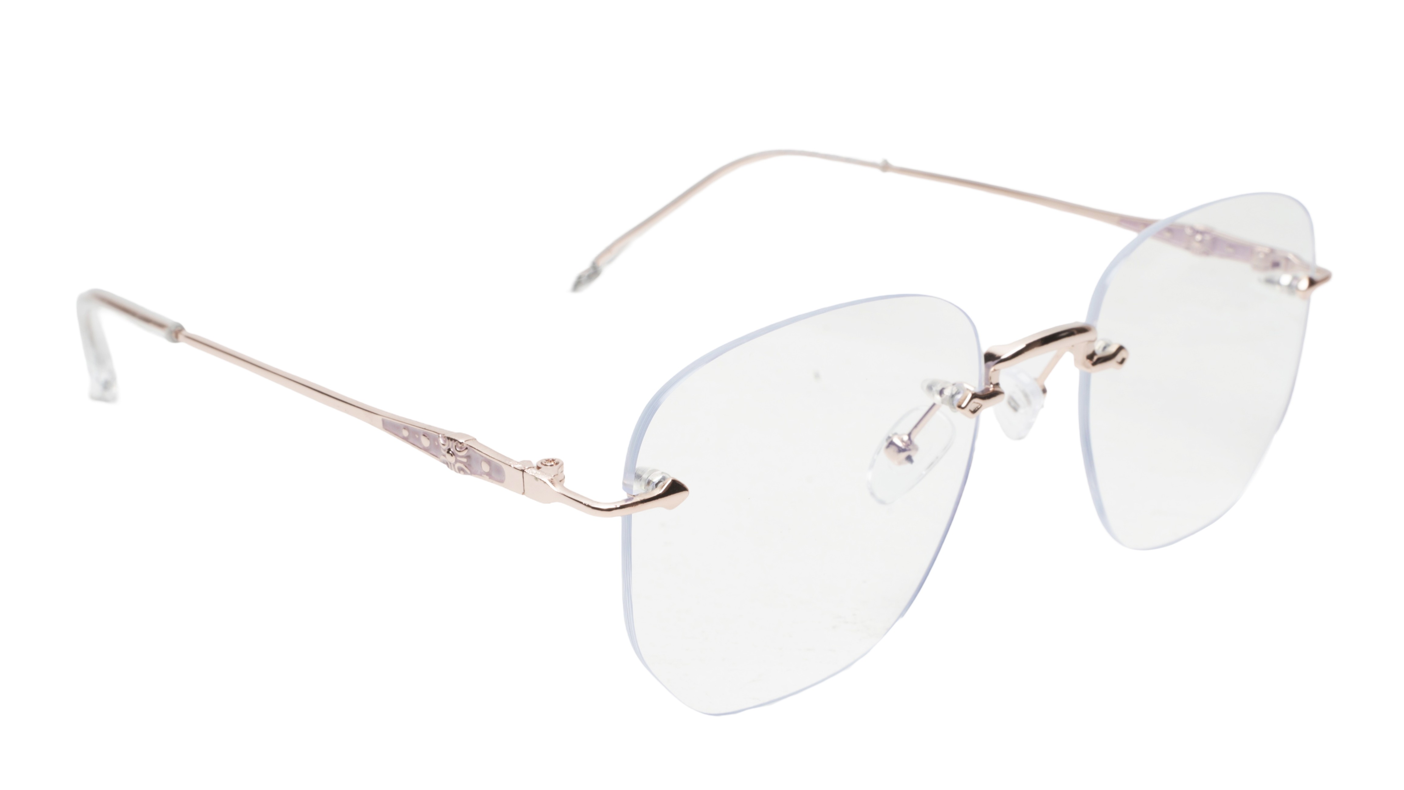 Soigné Unisex Square Rimless Spectacle Frame.Rose Gold-Medium