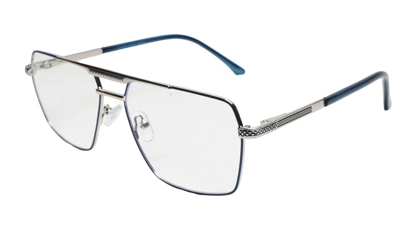 Soigné Unisex Rectangular Spectacle Frame.Blue&Silver-Large