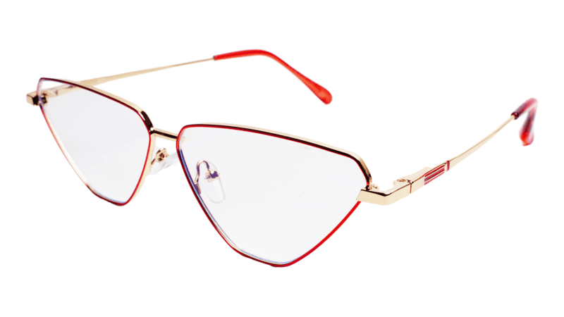 Soigné Female Large Cat Eye Spectacle Frame.Red&Gold Metal Frame