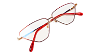 Soigné Female Large Cat Eye Spectacle Frame.Red&Gold Metal Frame