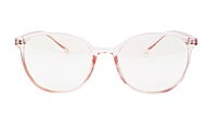 Female Oversize Round Spectacle Frame. See Through Light Pink Frame
