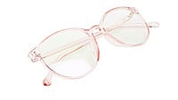 Female Oversize Round Spectacle Frame. See Through Light Pink Frame