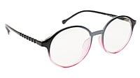Female Oversize Round Spectacle Frame. Black & Pink Frame