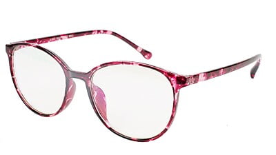 Unisex Oversized Round Spectacle Frame. Red & Transparent Frame