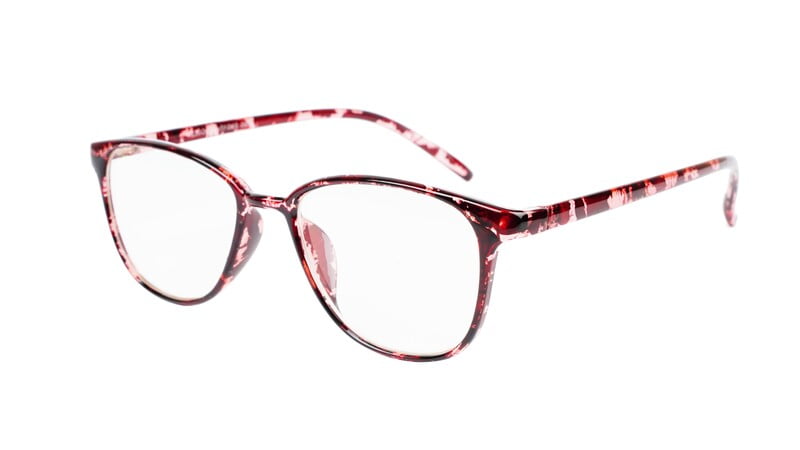Unisex Large Rectangular Spectacle Frame. Red & Transparent Frame