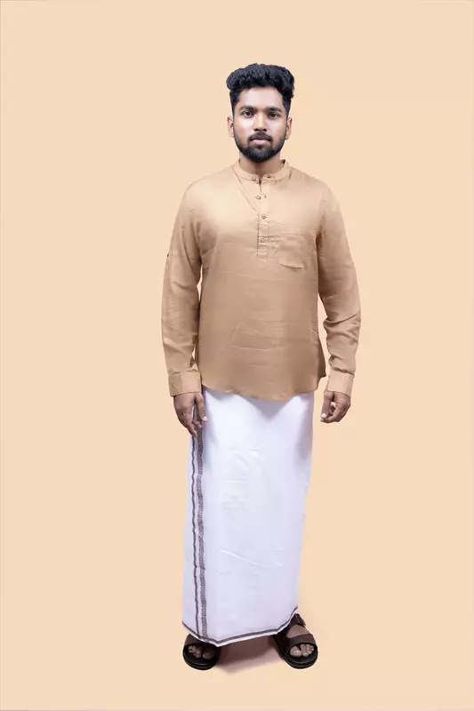 Men's Embroidered Short Kurta - Mustard