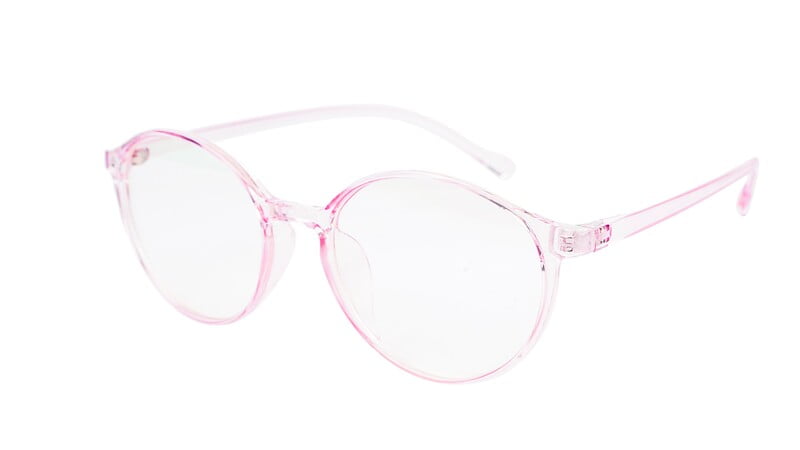 Female Round Medium Spectacle Frame. See Through Pink Frame