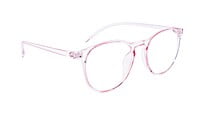 Female Round Large Spectacle Frame. See Through Pink Color
