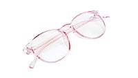 Female Round Large Spectacle Frame. See Through Pink Color