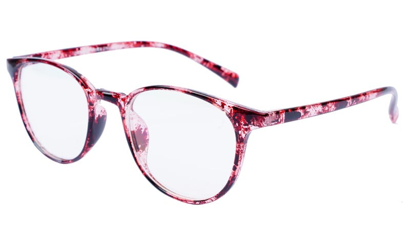 Unisex Medium Full Rim Round Spectacle Frame. Red & Transparent Color
