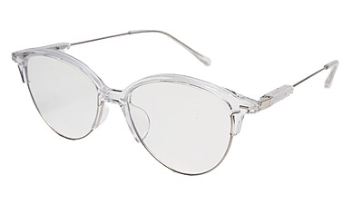 Soigné Female Large Half Rim Cat Eye Spectacle Frame.Transparent&Silver