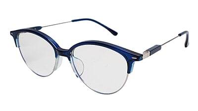 Soigné Female Large Half Rim Cat Eye Spectacle Frame.Blue&Silver