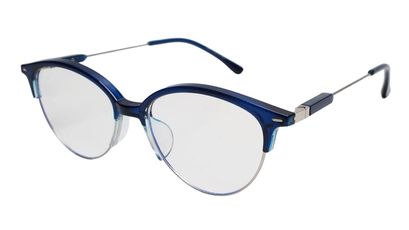 Soigné Female Large Half Rim Cat Eye Spectacle Frame.Blue&Silver Soigné Female Large Half Rim Cat Eye Spectacle Frame.Blue&Silver