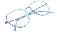 Unisex Large Pentagon Spectacle Frame. Blue &Grey Color Composite Frame.