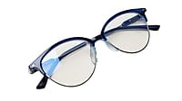 Soigné Female Large Half Rim Cat Eye Spectacle Frame.Blue&Silver Soigné Female Large Half Rim Cat Eye Spectacle Frame.Blue&Silver
