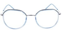 Unisex Large Pentagon Spectacle Frame. Blue &Silver Color Frame