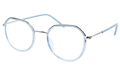 Unisex Large Pentagon Spectacle Frame. Blue &Silver Color Frame