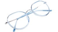 Unisex Large Pentagon Spectacle Frame. Blue &Silver Color Frame