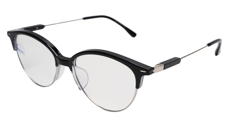 Soigné Female Large Half Rim Cat Eye Spectacle Frame.Black&Silver