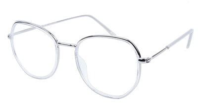 Unisex Large Pentagon Spectacle Frame. Silver Color Frame