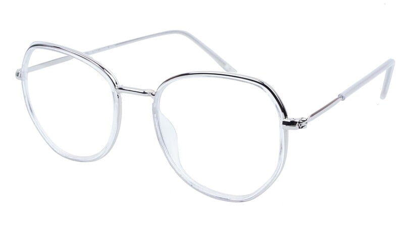Unisex Large Pentagon Spectacle Frame. Silver Color Frame
