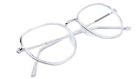 Unisex Large Pentagon Spectacle Frame. Silver Color Frame