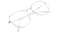 Unisex Large Pentagon Spectacle Frame. Silver Composite Frame