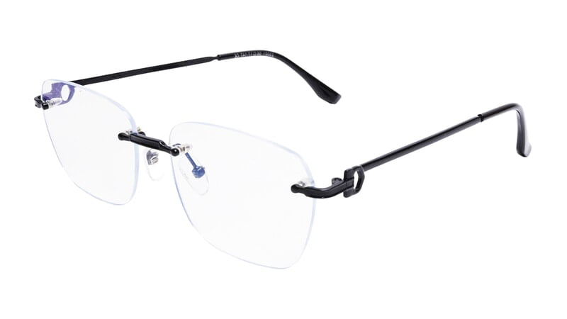 Soigné Unisex Large Square Rimless Spectacle Frame.Black