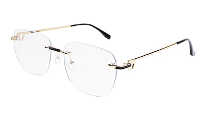 Soigné Unisex Large Square Rimless Spectacle Frame.Gold&Black