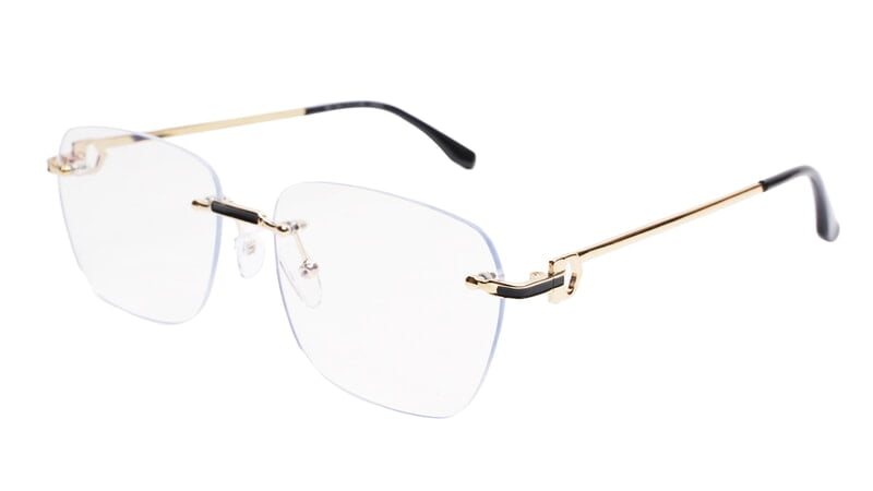 Soigné Unisex Large Square Rimless Spectacle Frame.Gold&Black