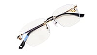 Soigné Unisex Large Square Rimless Spectacle Frame.Gold&Black