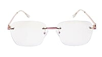 Soigné Female Large Square Rimless Spectacle Frame.Gold&Pink