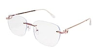 Soigné Female Large Square Rimless Spectacle Frame.Gold&Pink