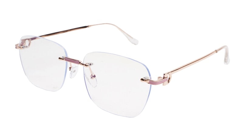 Soigné Female Large Square Rimless Spectacle Frame.Gold&Pink