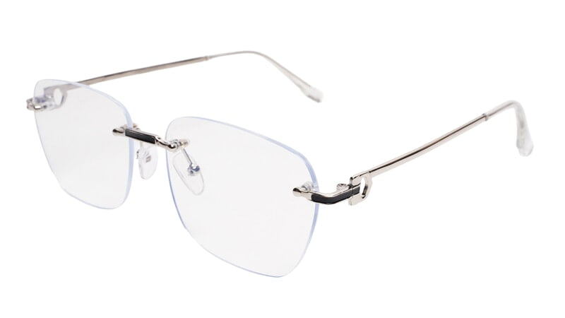 Soigné Unisex Large Square Rimless Spectacle Frame.Silver&Black