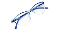 Soigné Female Cat Eye Spectacle Frames.Blue&Transparent-Large