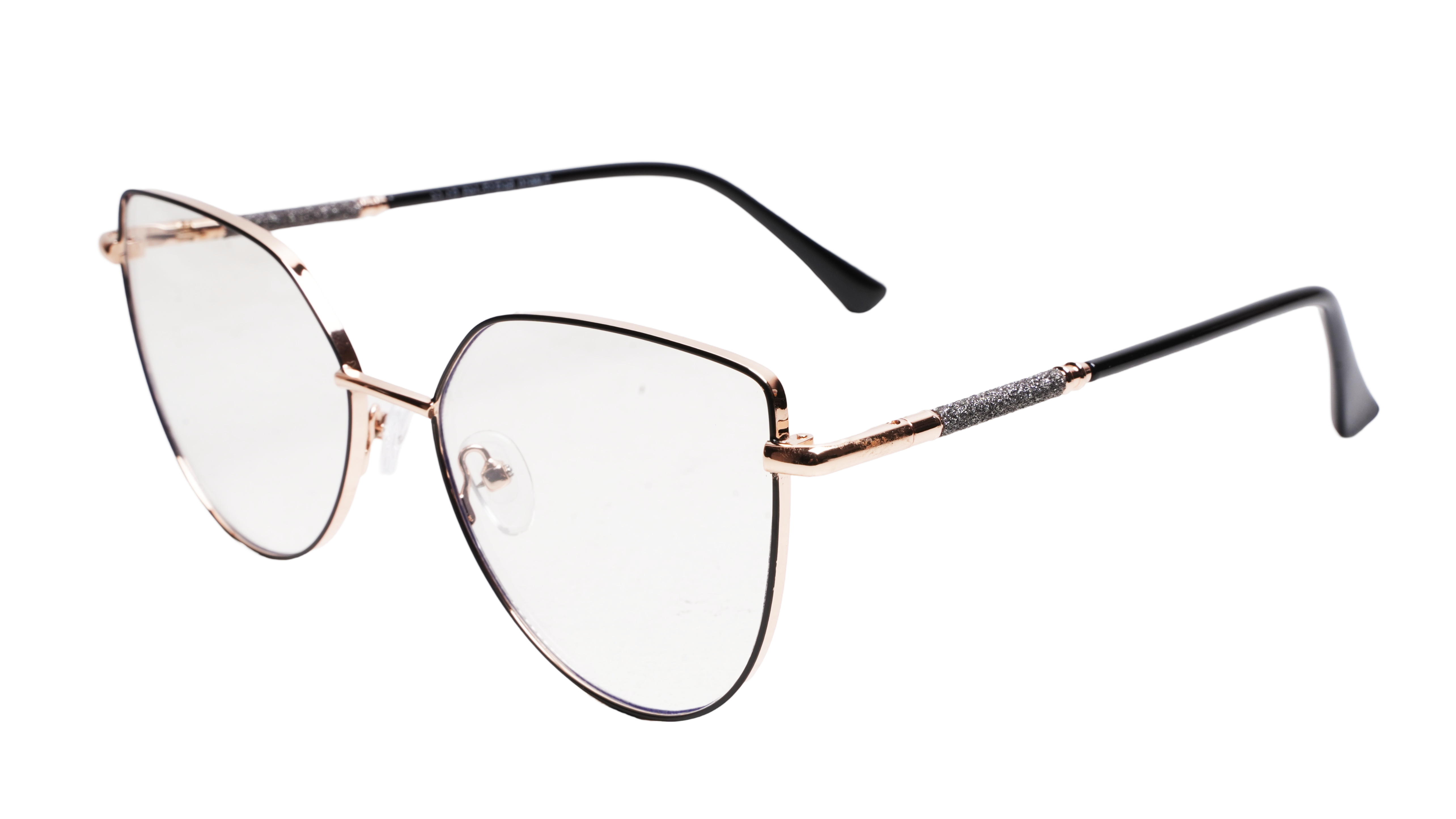 Soigné Female Cat Eye Spectacle Frame.Golden&Black-Oversized Soigné Female Cat Eye Spectacle Frame.Golden&Black-Oversized