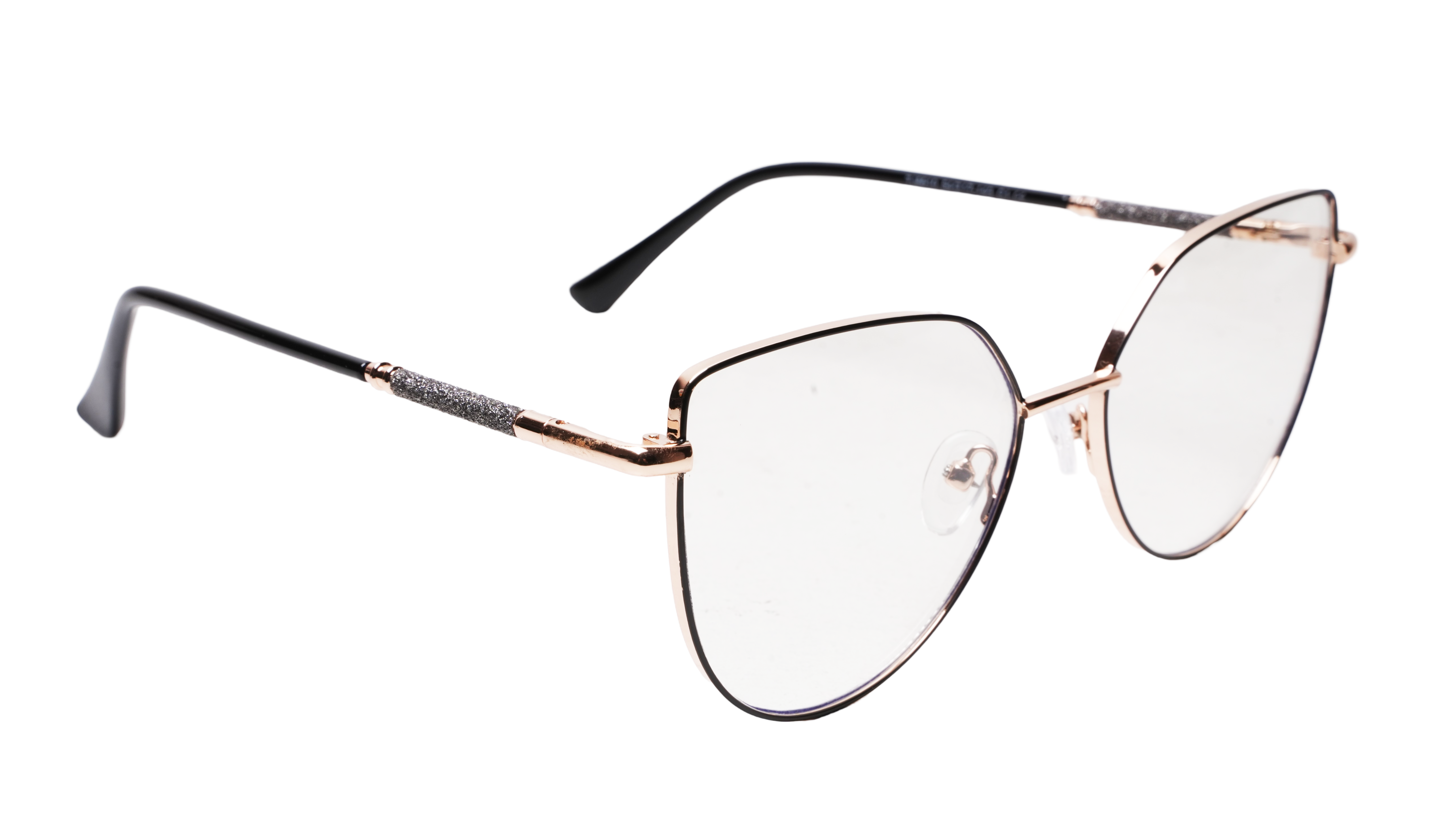 Soigné Female Cat Eye Spectacle Frame.Golden&Black-Oversized Soigné Female Cat Eye Spectacle Frame.Golden&Black-Oversized