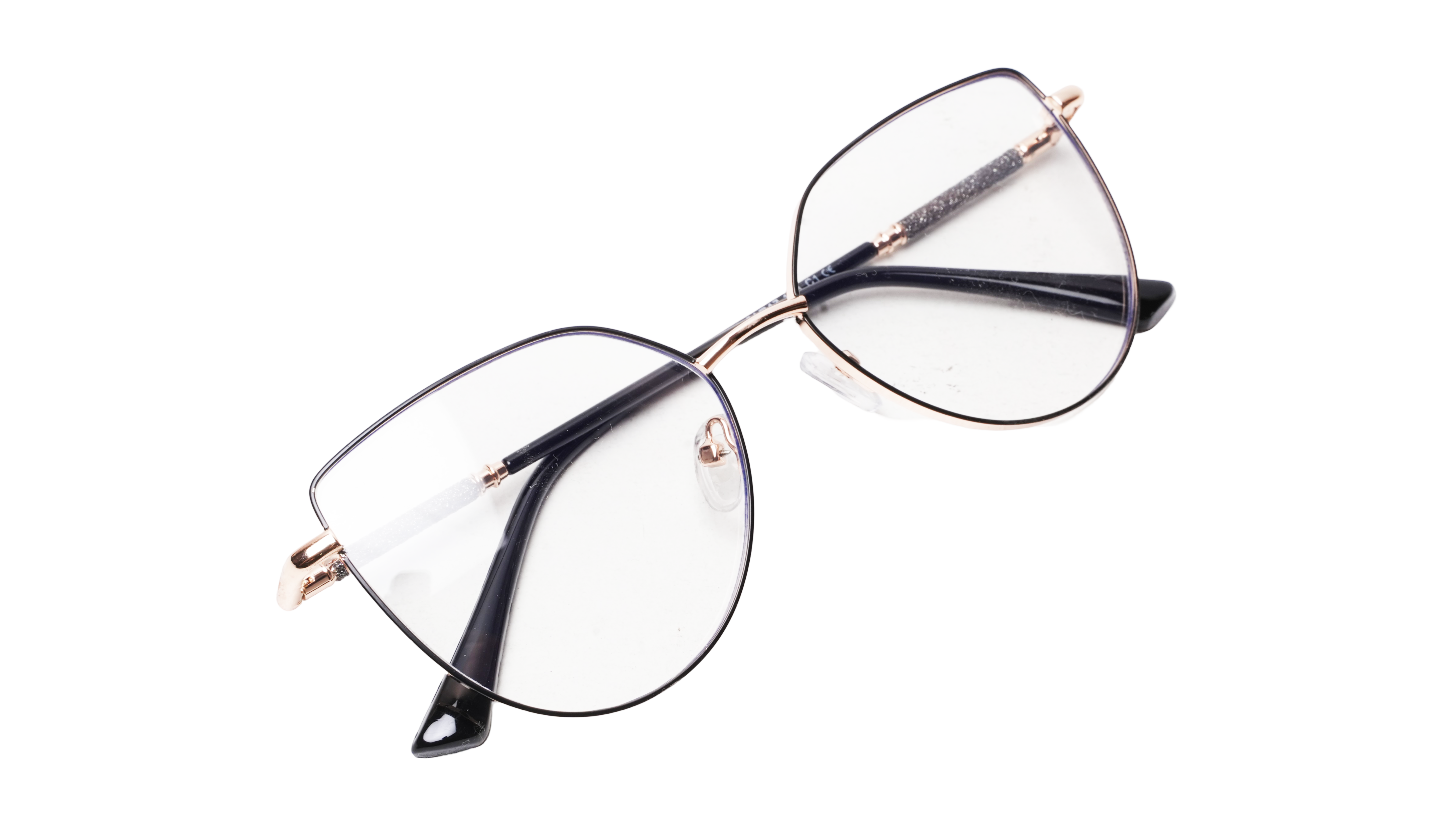 Soigné Female Cat Eye Spectacle Frame.Golden&Black-Oversized Soigné Female Cat Eye Spectacle Frame.Golden&Black-Oversized