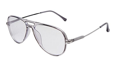 Soigné Unisex Aviator Spectacle Frame.See Through Gray&Silver-Large