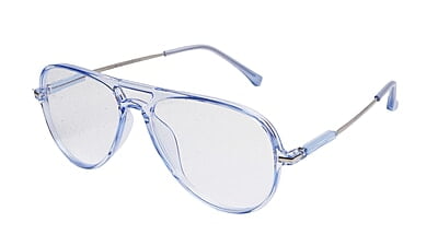 Soigné Unisex Aviator Spectacle Frame.See Through Blue&Silver-Large