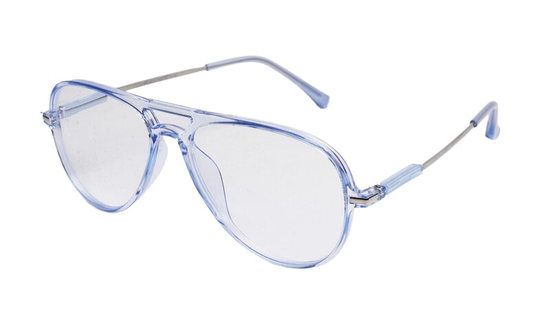 Soigné Unisex Aviator Spectacle Frame.See Through Blue&Silver-Large