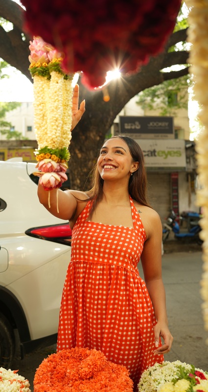 Hoor's Halter Neck Tube Dress - Orange Gingham Checks
